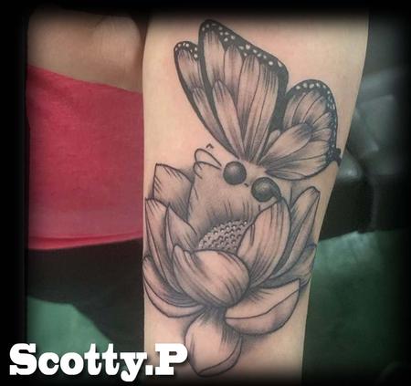 Tattoos - A butterfly on a Lotus flower  - 143871
